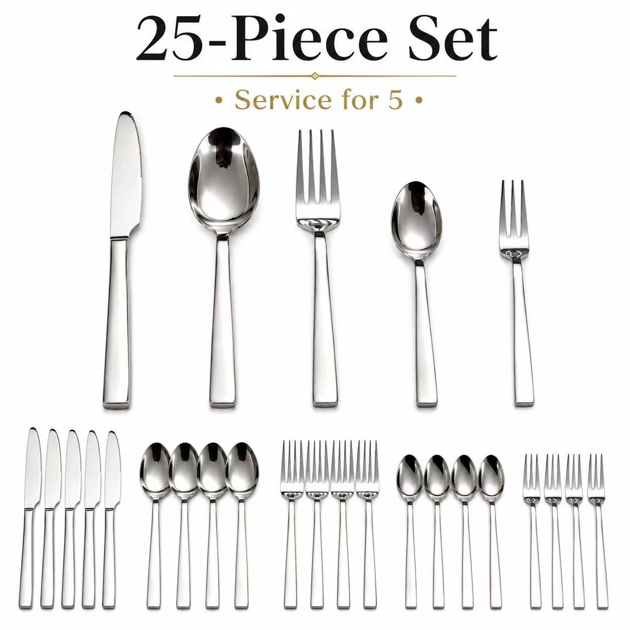 25-Piece Stainless Steel Flatware Set for 5